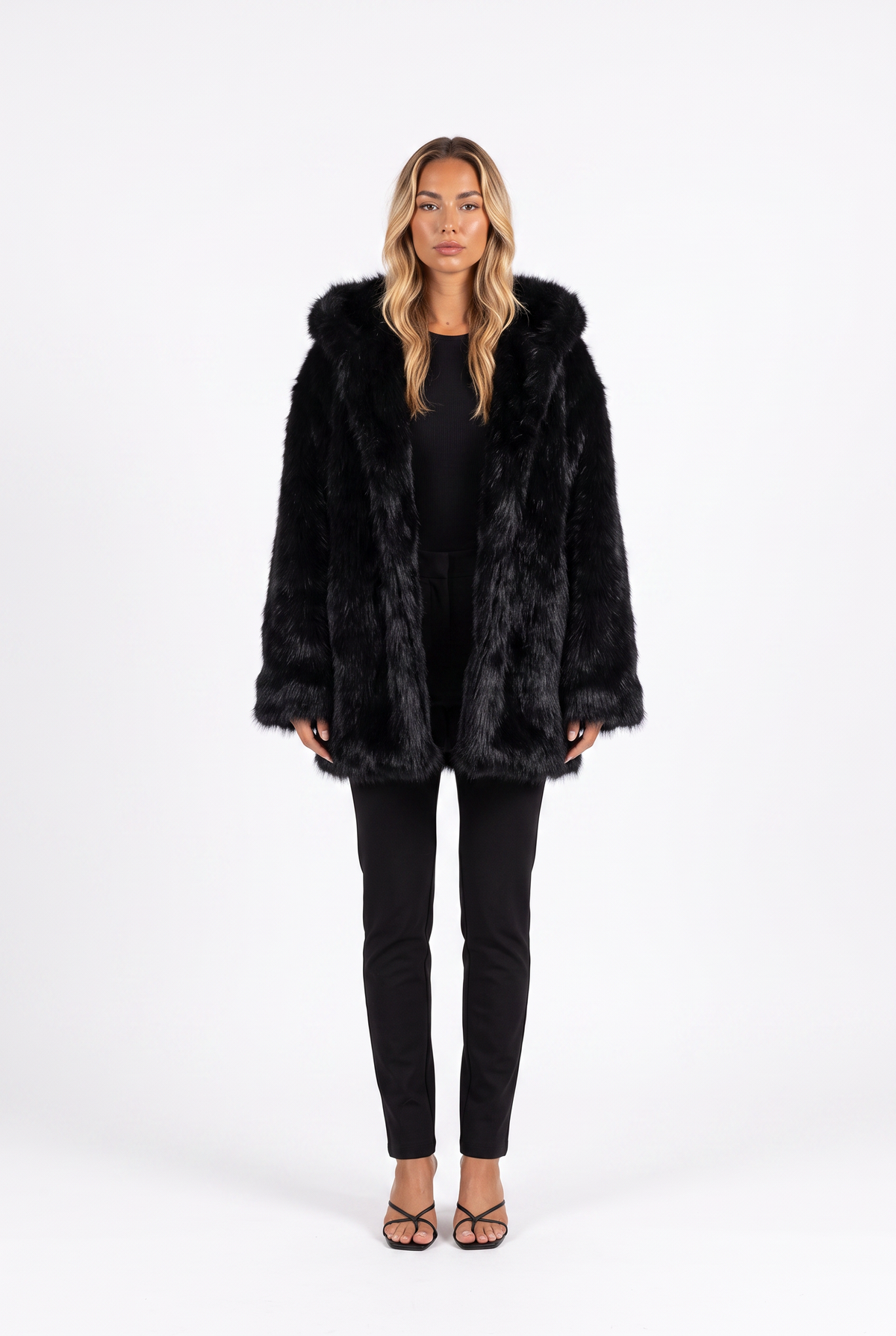 Oversized Shaggy Faux Fur Hooded Coat