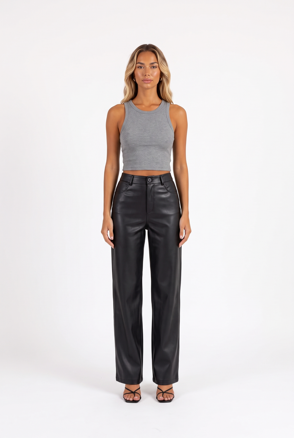 Faux Leather High-Waist Straight-Leg Pants