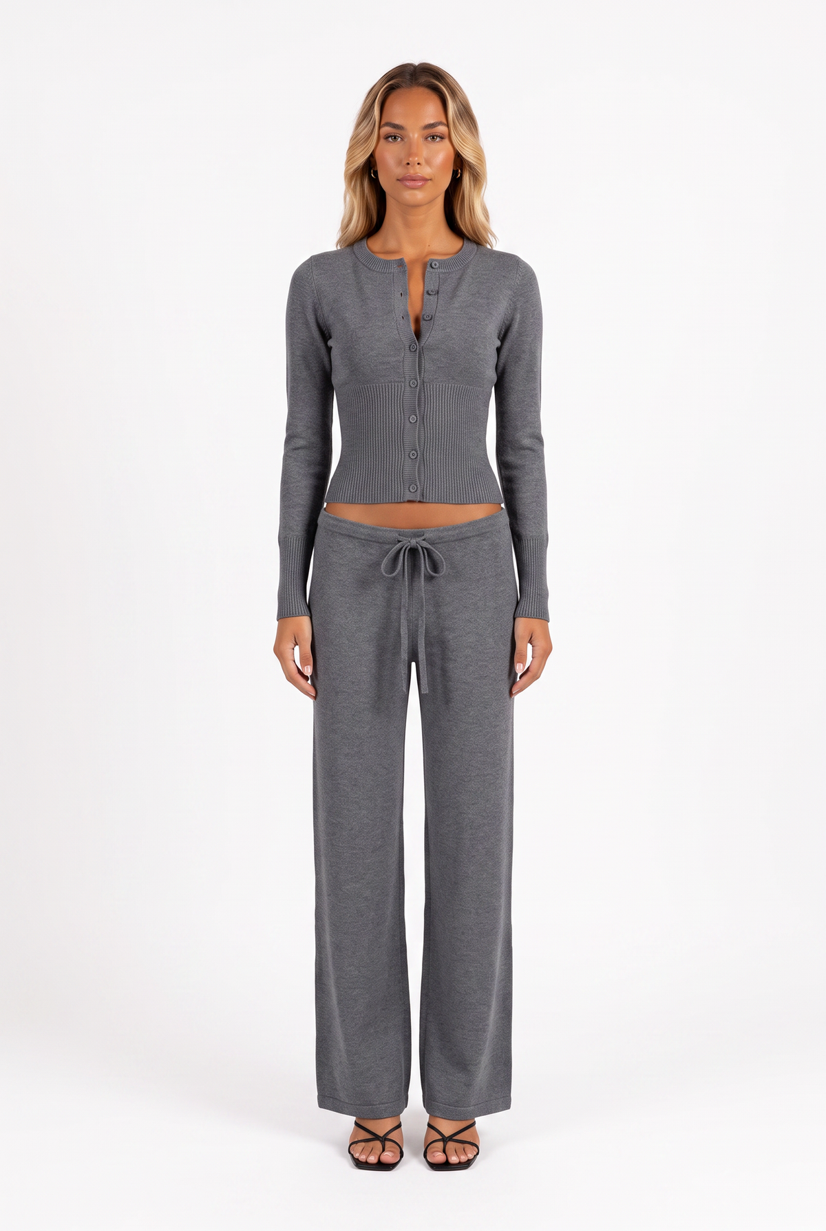 Knit Cardigan and Wide-Leg Trouser Set