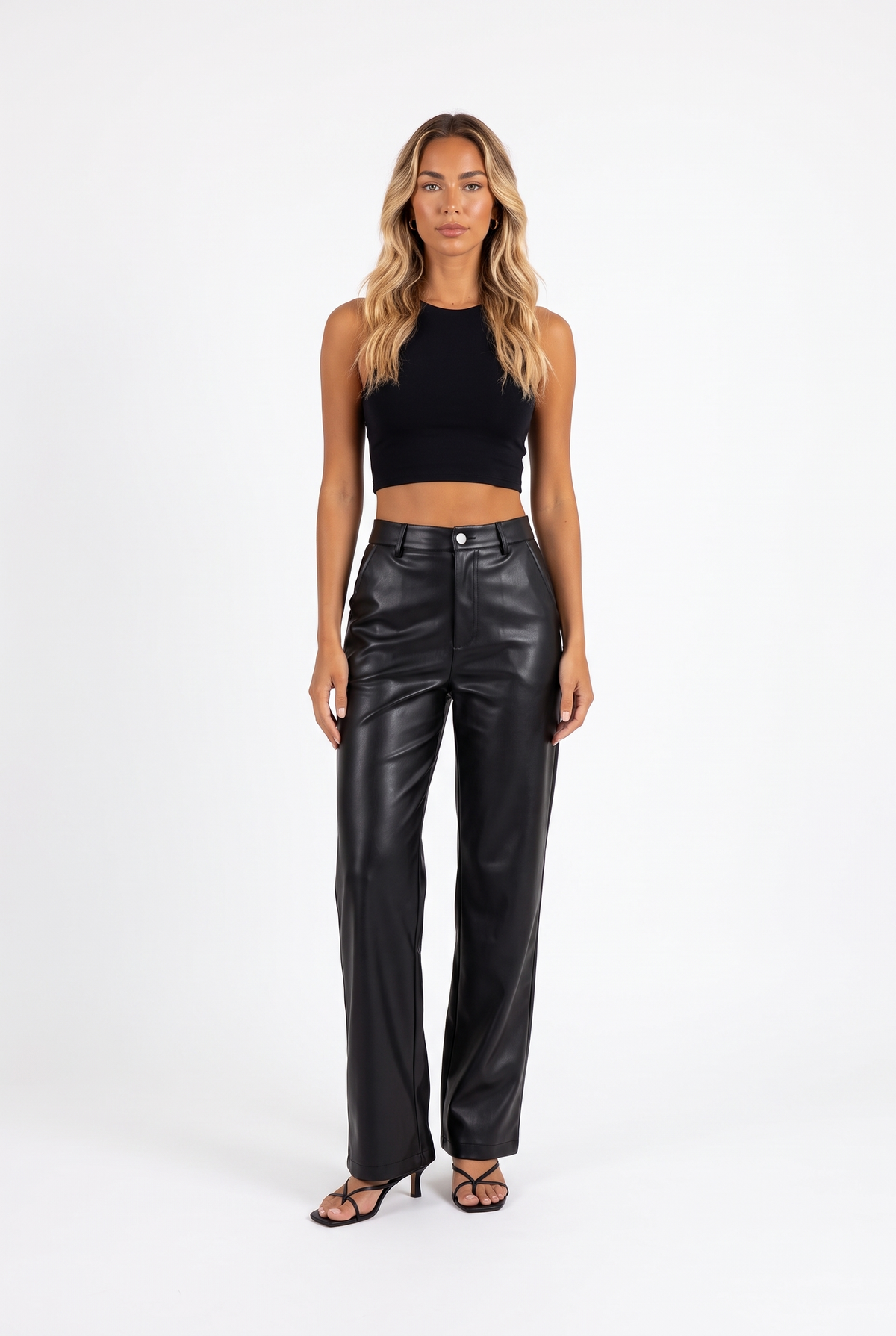 High-Waist Wide-Leg Faux Leather Pants