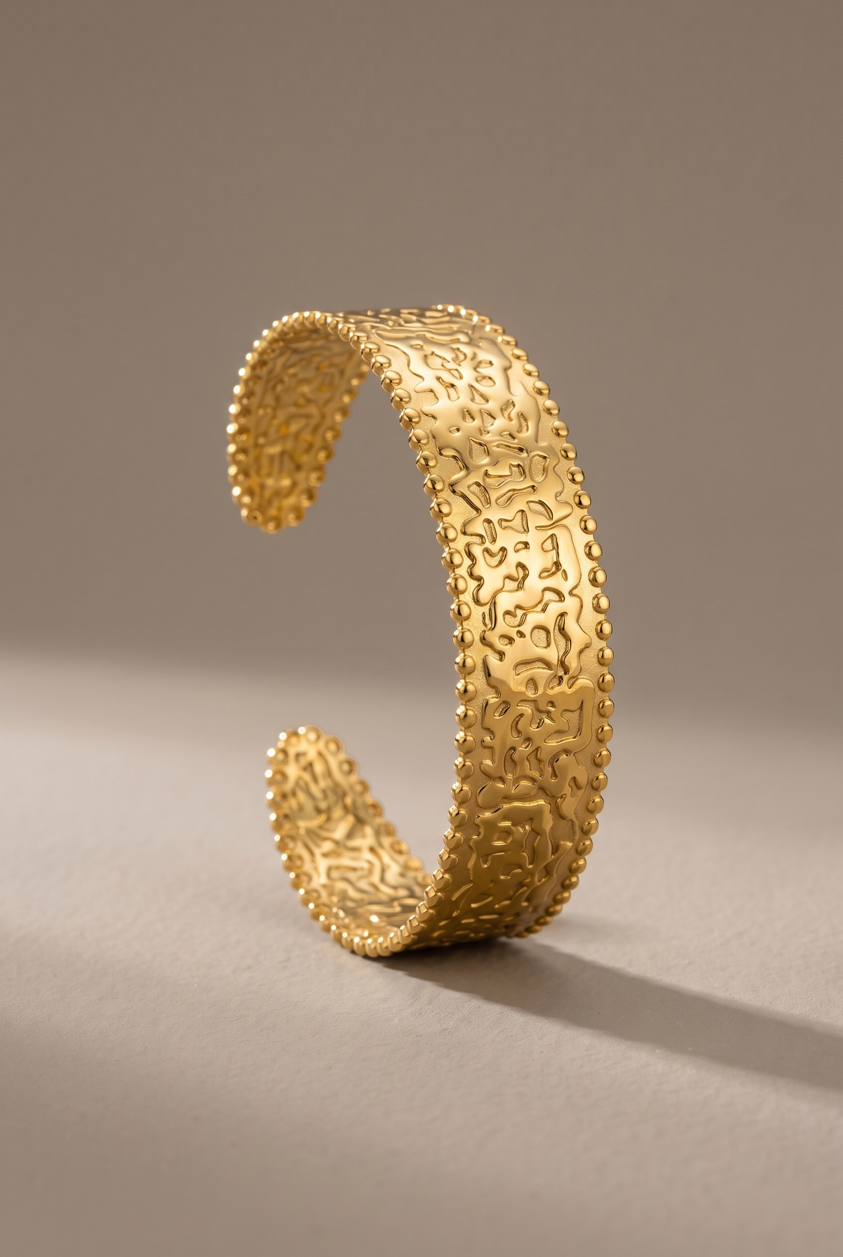 Hammered Beaded-Edge Open Cuff Bangle