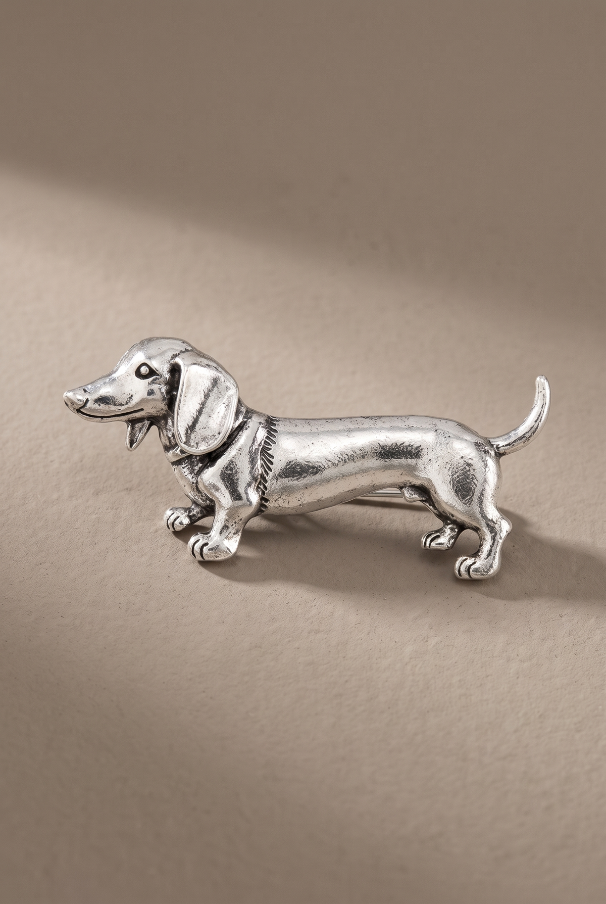 Antique Silver-Tone Dachshund Brooch