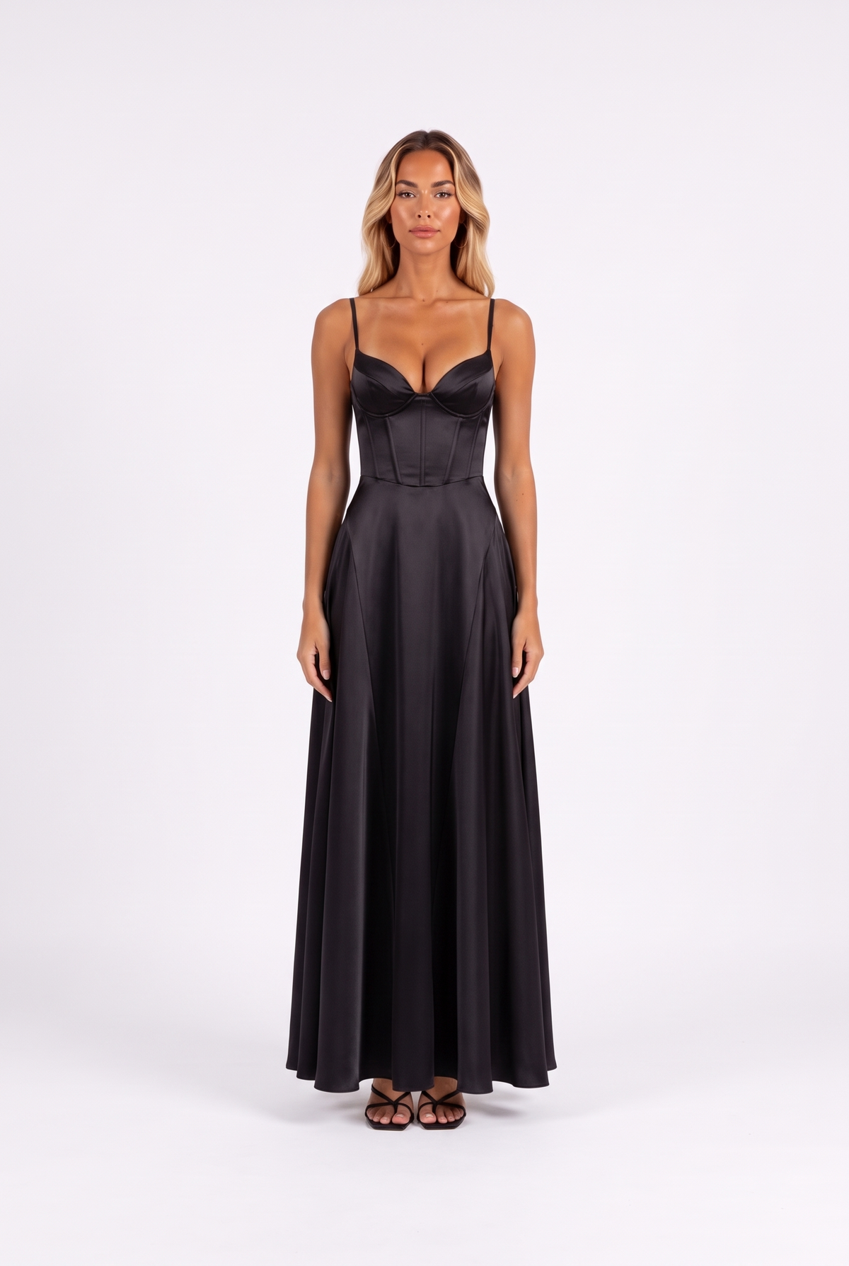 Satin Corset Lace-Up Back Maxi Dress