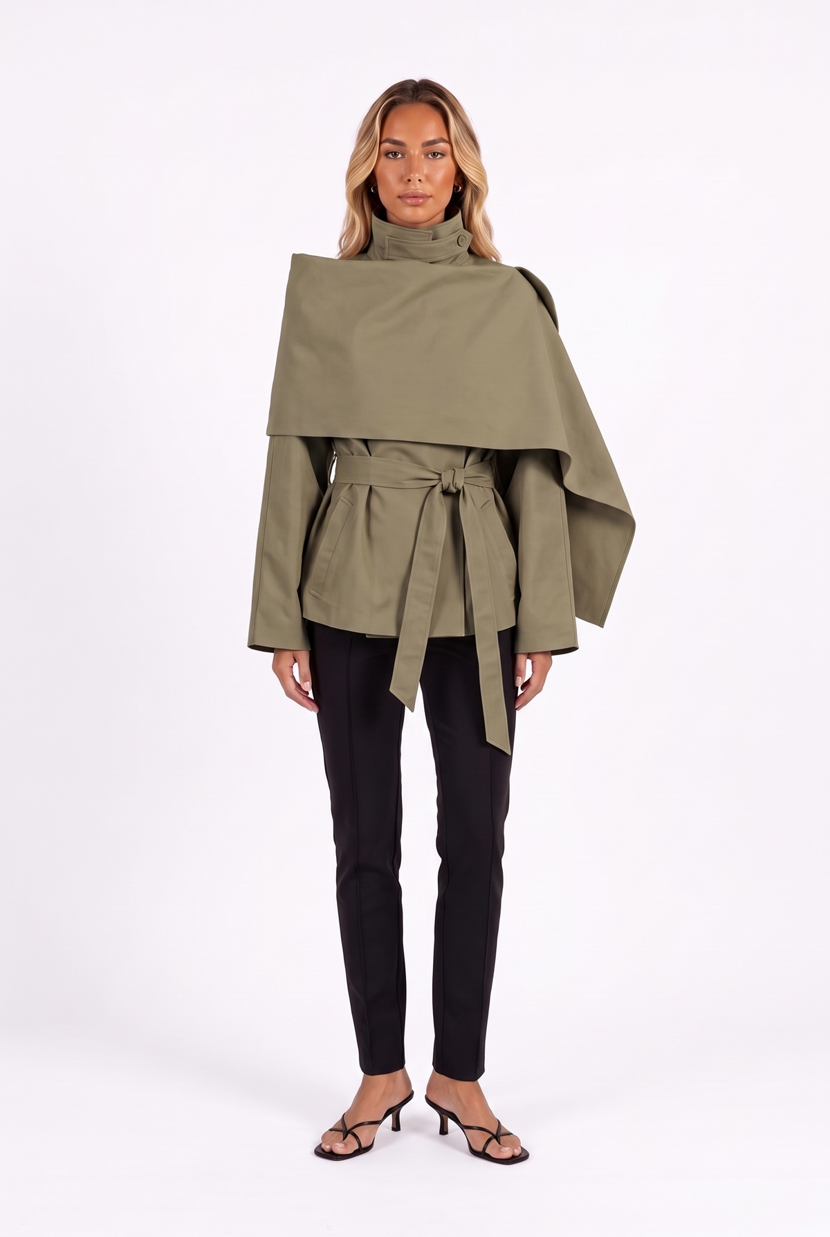 Belted Asymmetric Cape Jacket
