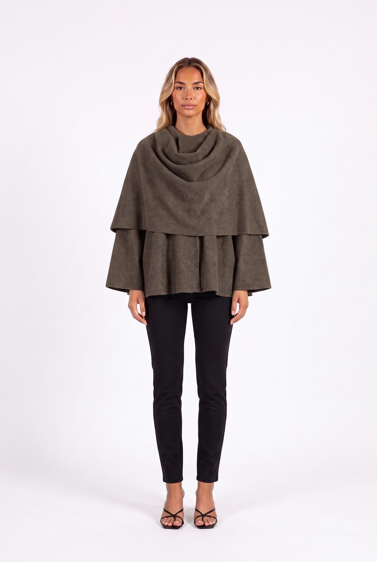 Draped Scarf-Collar Cape Jacket