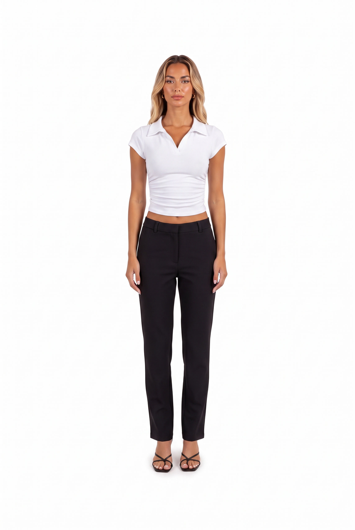 Slim Collared Crop Polo Top