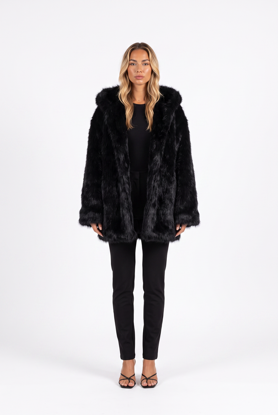 Oversized Shaggy Faux Fur Hooded Coat