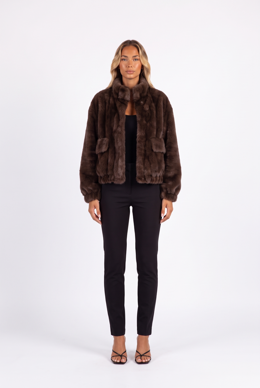 Plush Faux Fur Cropped Bomber Jacket