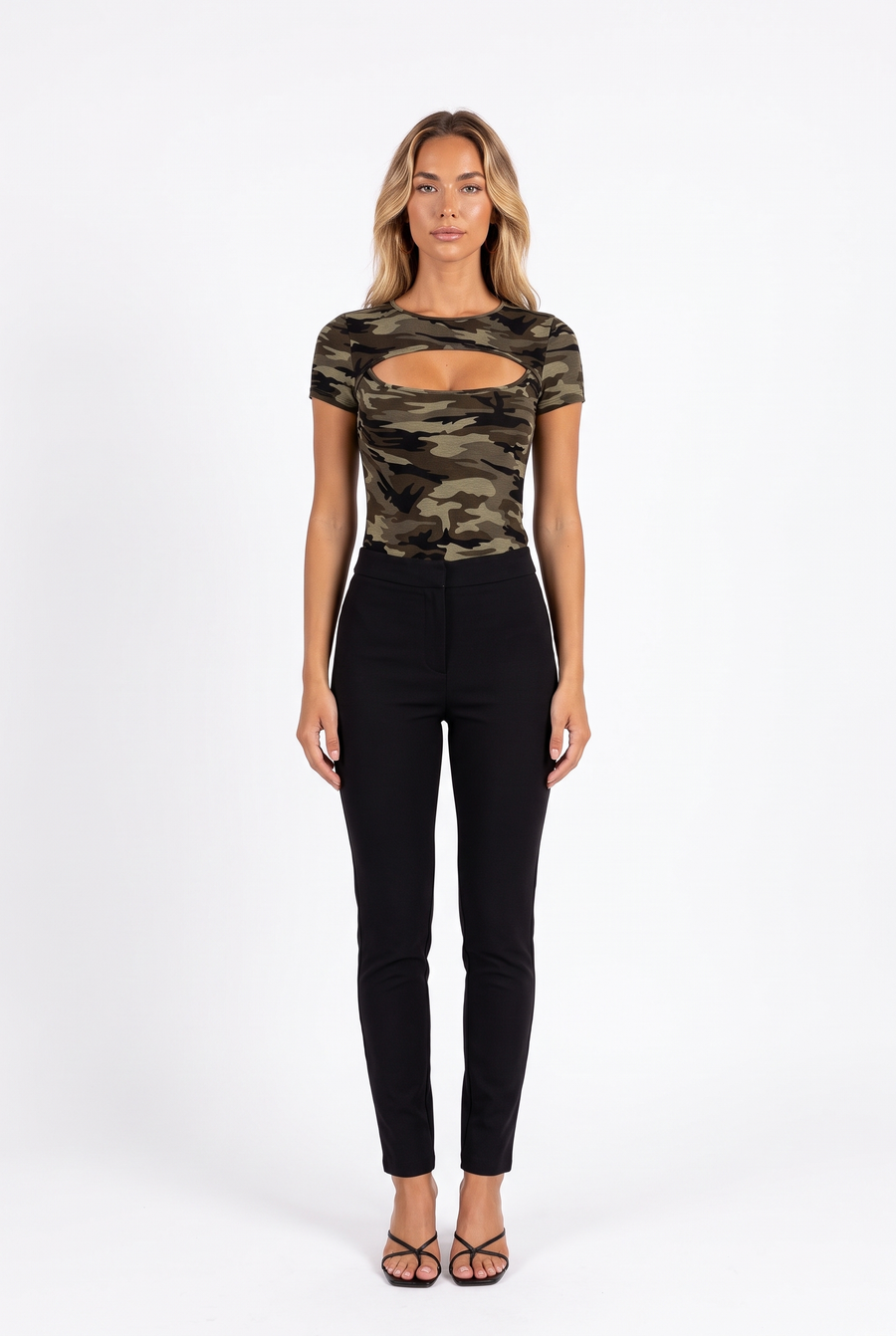 Cut-Out Slim Camo Print Tee