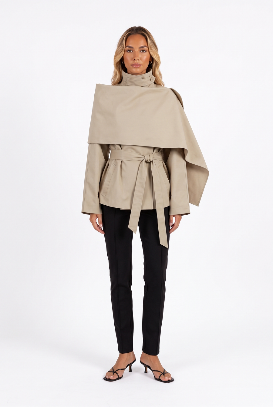 Belted Asymmetric Cape Jacket
