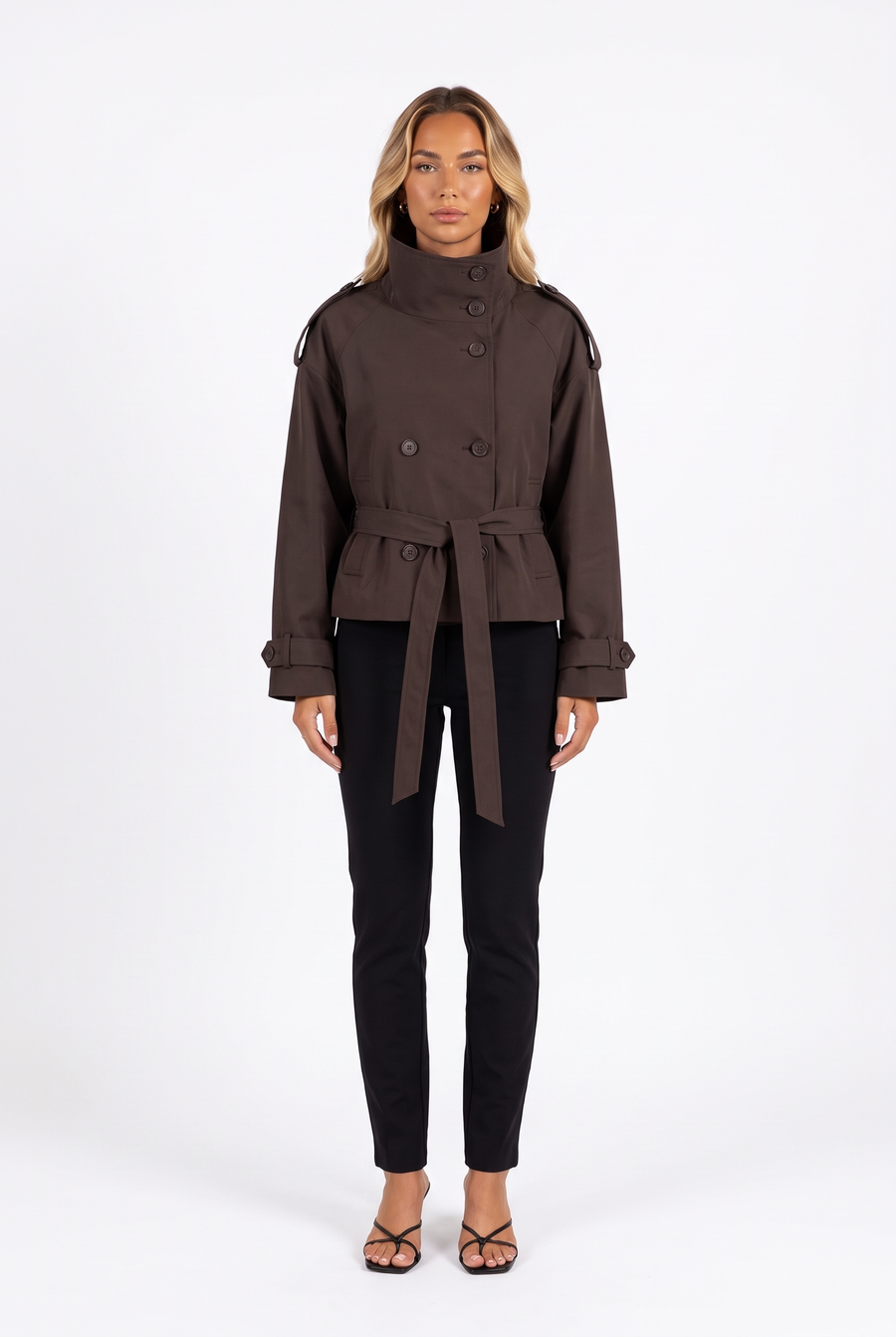 Double-Breasted Cropped Trench Jacket