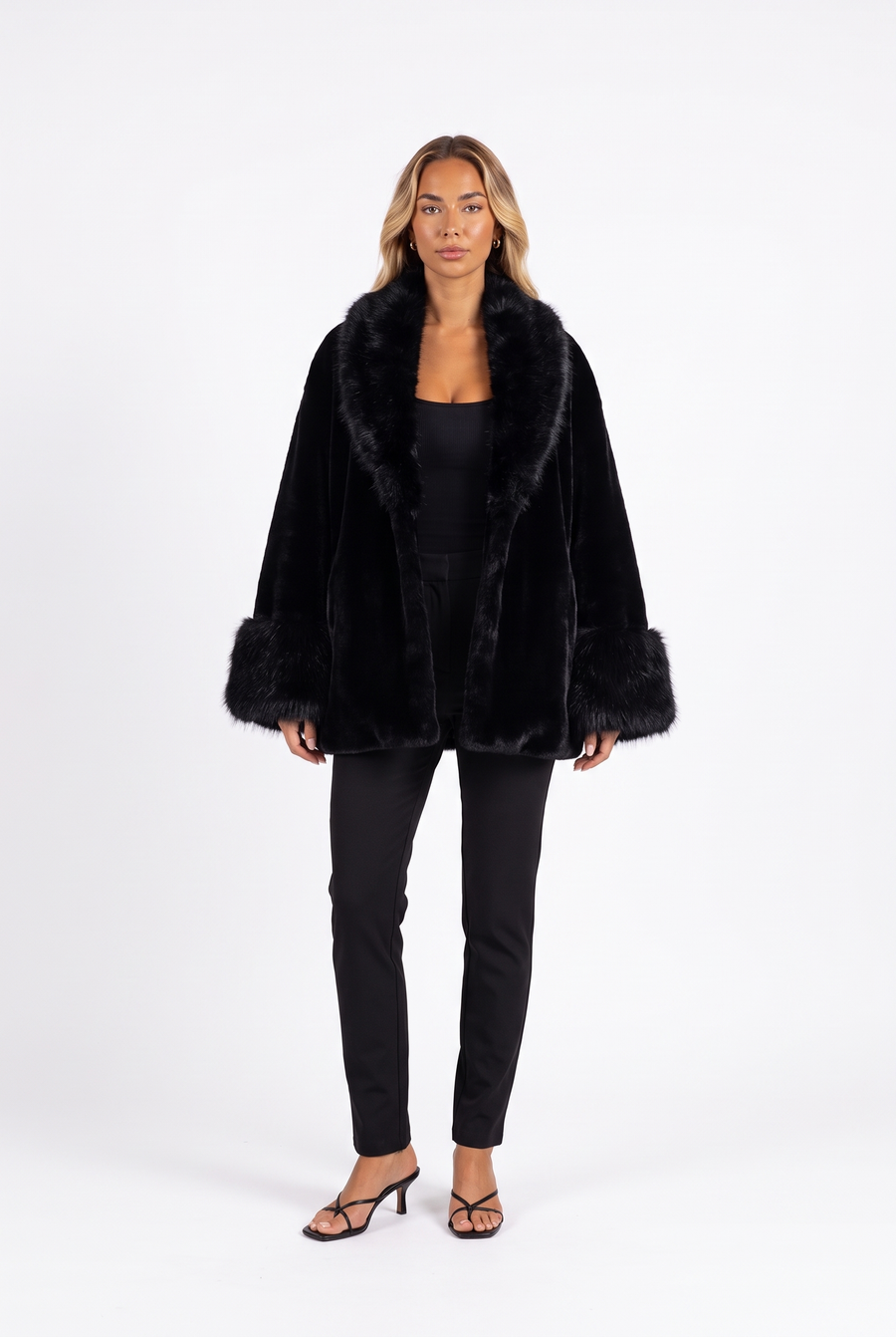 Oversized Faux Fur Open-Front Coat