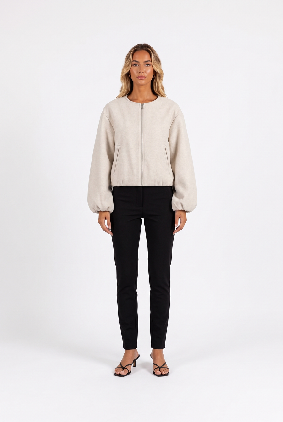 Cropped Zip-Up Bomber Jacket