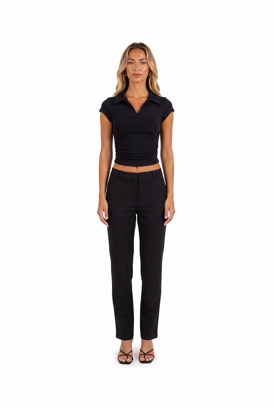 Slim Collared Crop Polo Top