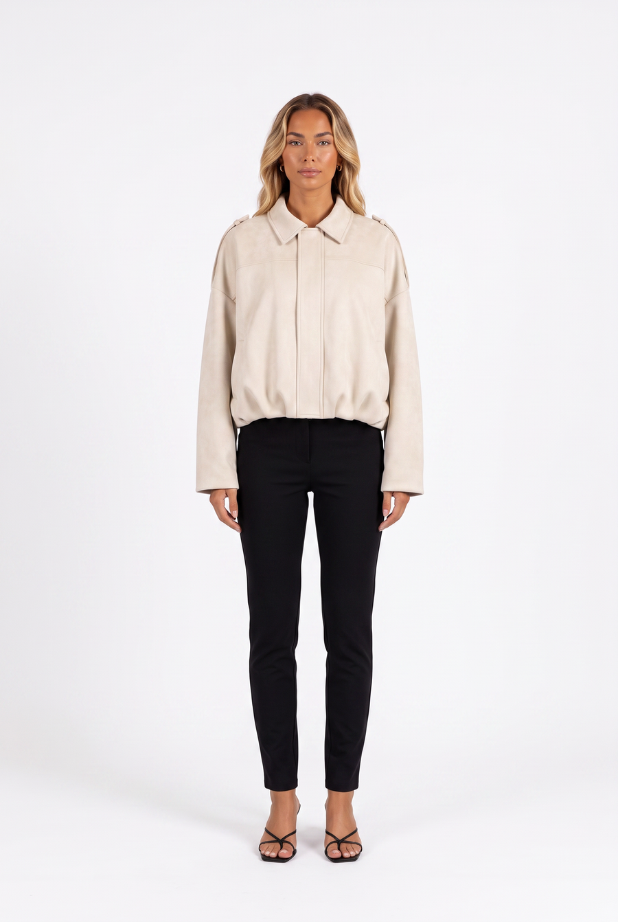 Cream Faux Suede Cropped Bomber