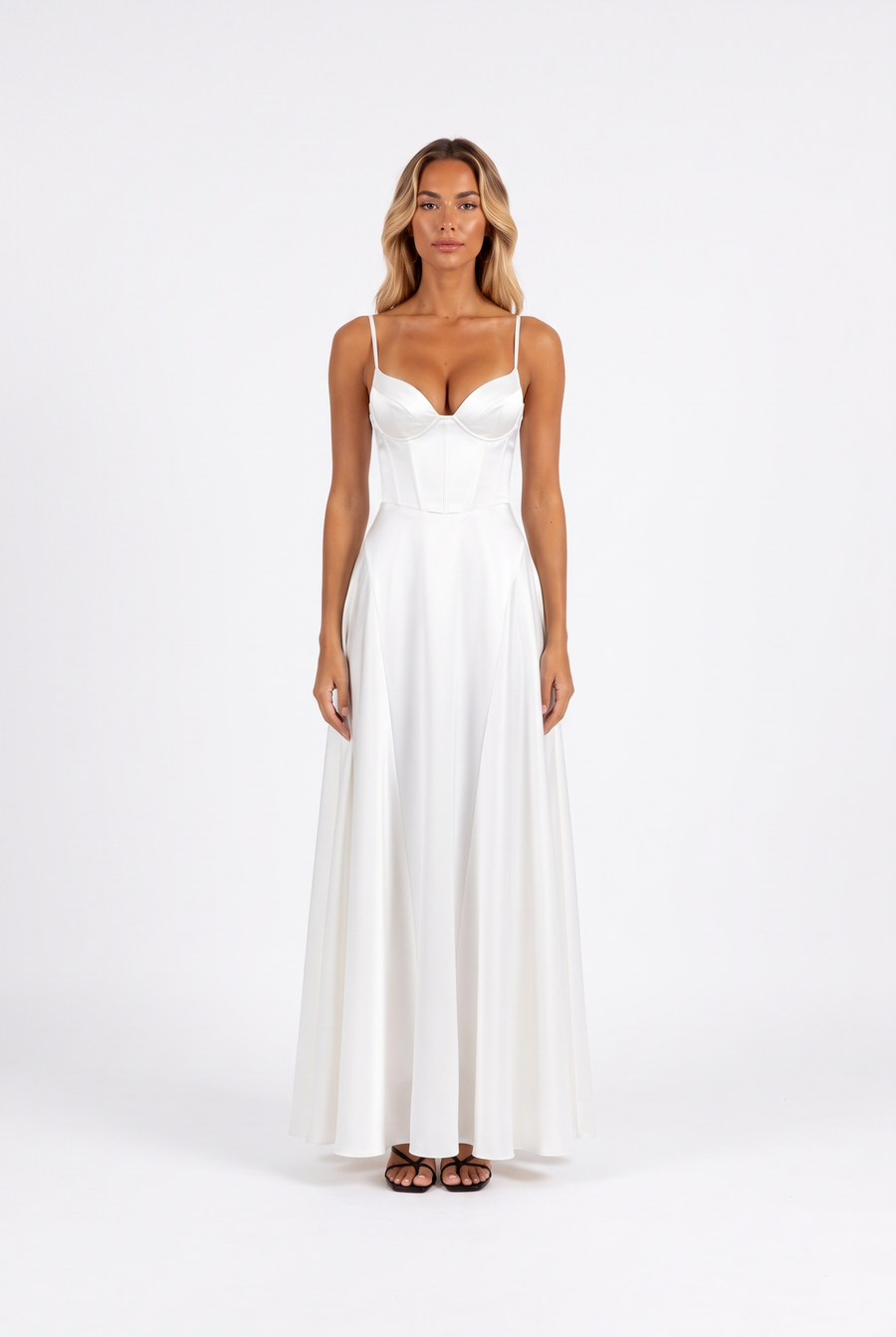 Satin Corset Lace-Up Back Maxi Dress