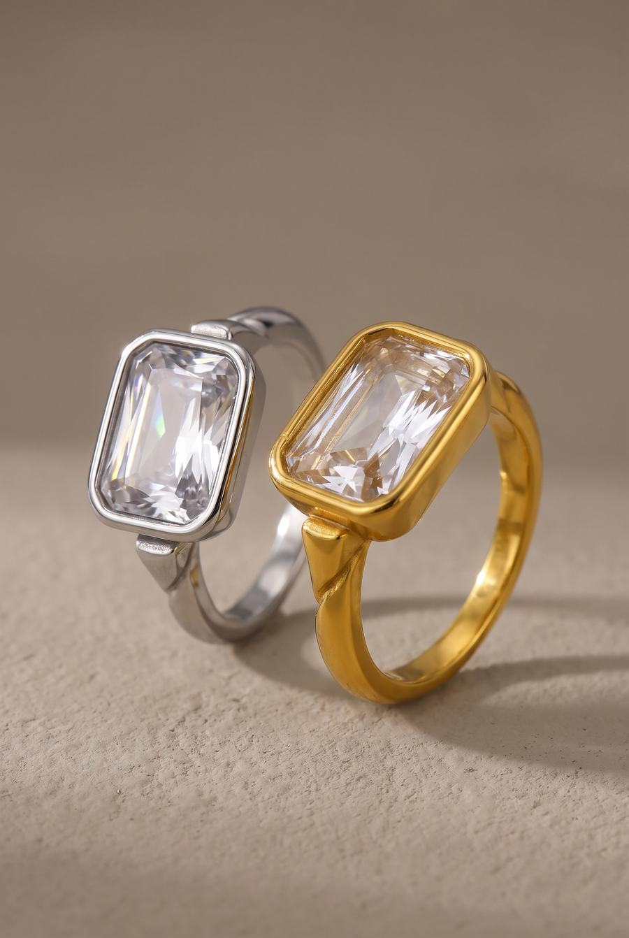 Emerald-Cut Stone Bezel Ring