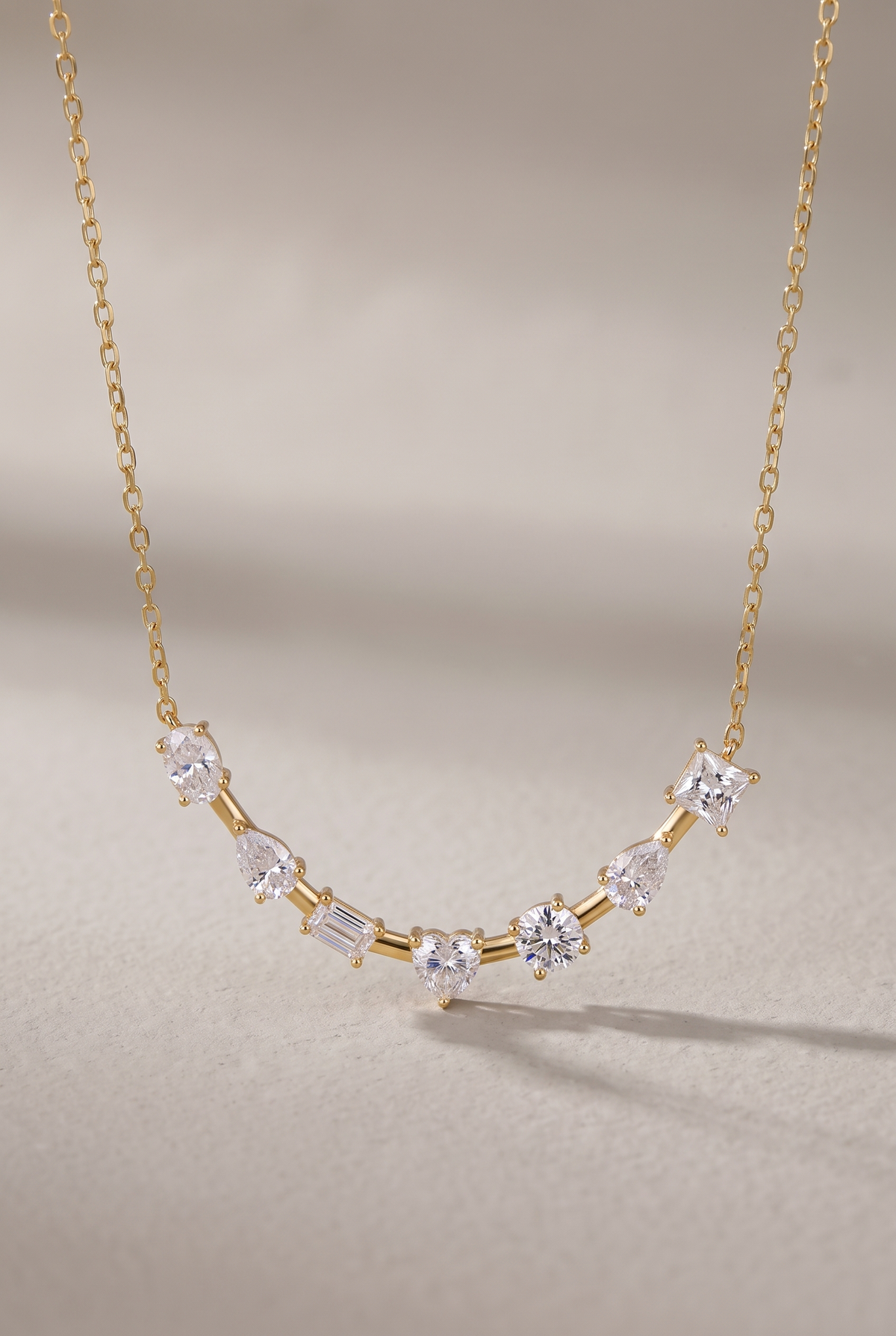 Seven-Stone Multi-Cut Curved Bar Necklace