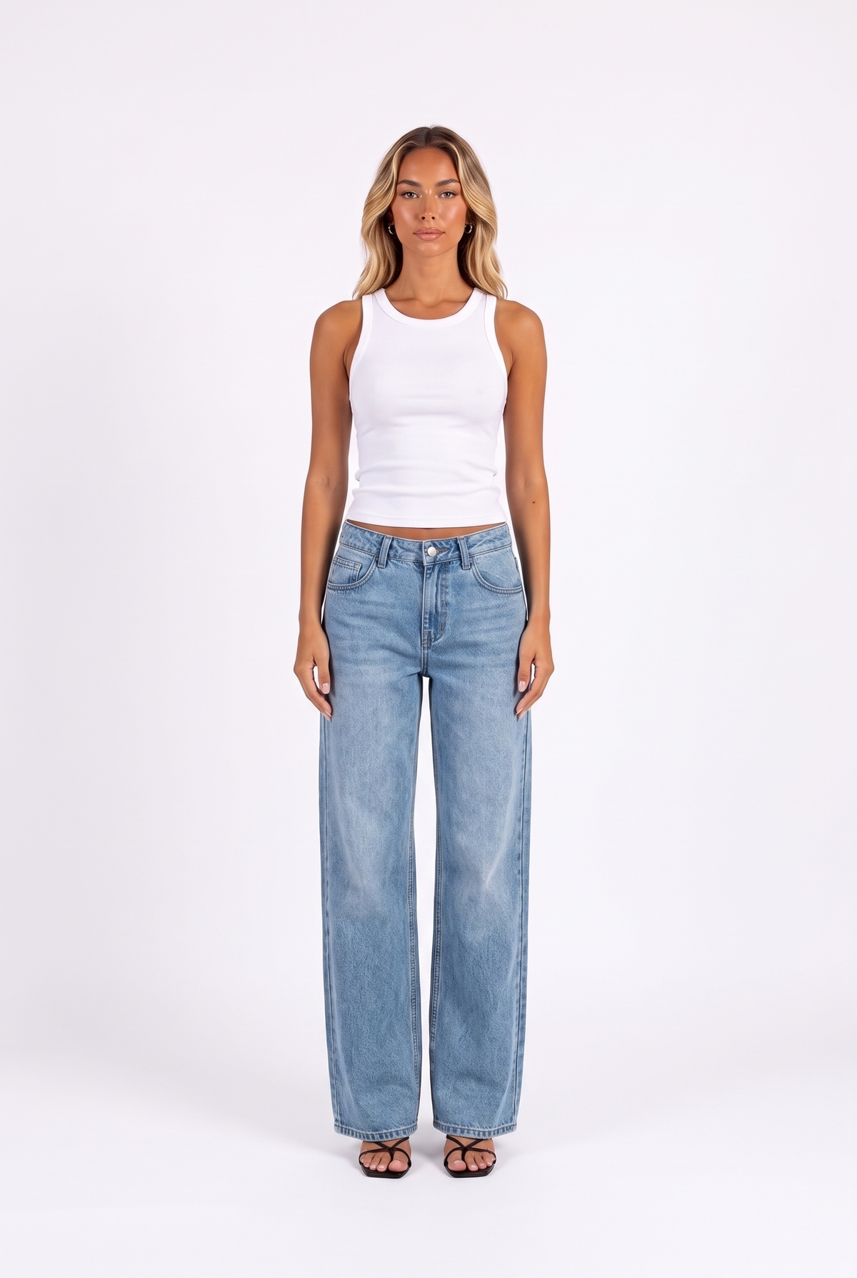 Low-Rise Washed Wide-Leg Jeans