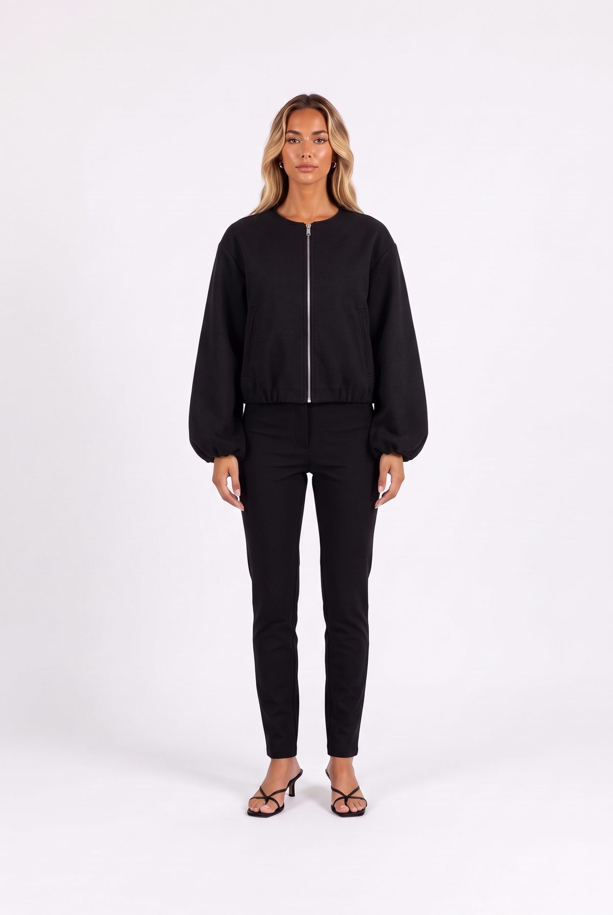 Cropped Zip-Up Bomber Jacket