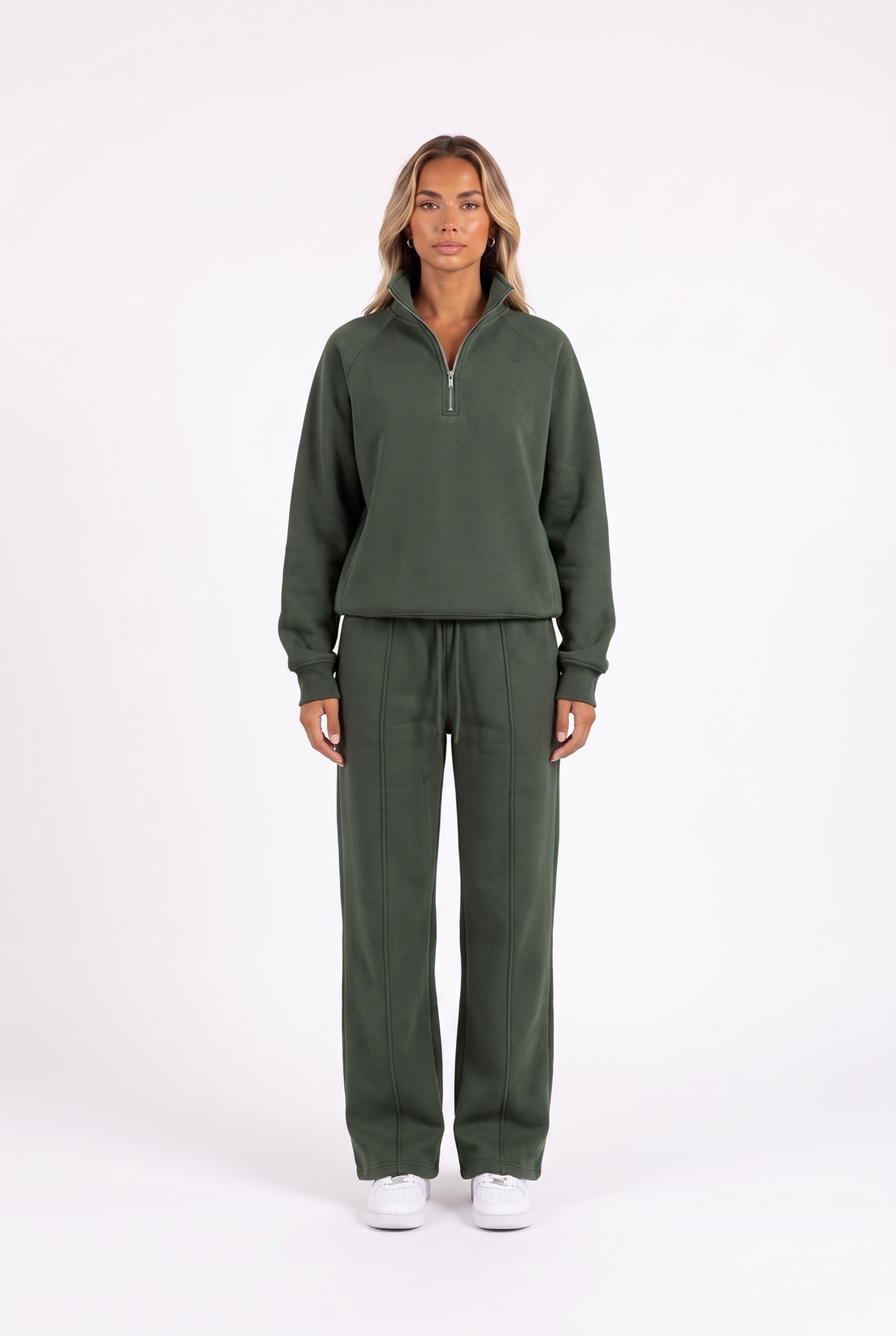 Funnel-Collar Zip Sweatshirt and Wide-Leg Pants Set